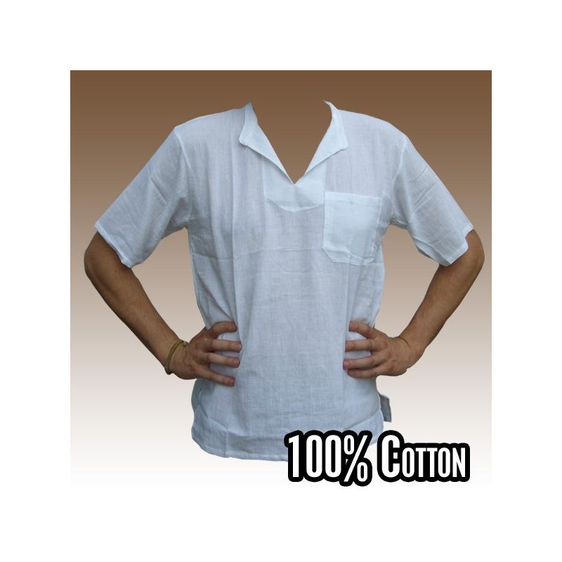 Razia Mode - facile blanc taille chemise en coton Thai L