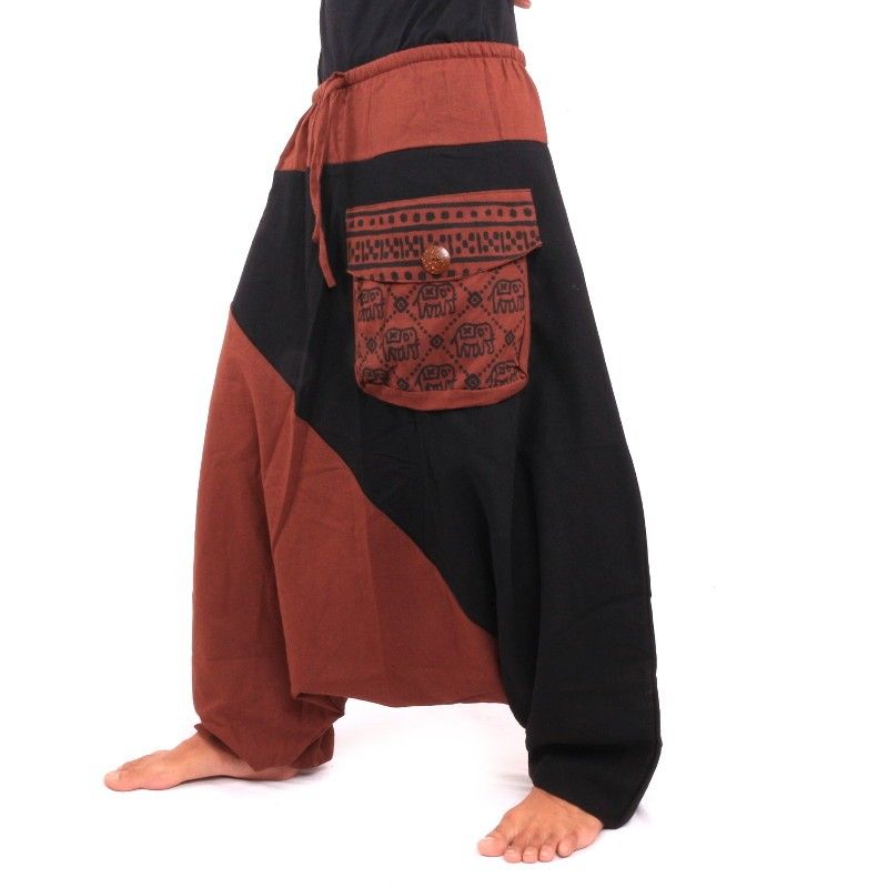 Aladinhose zweifarbig rot braun Baumwolle