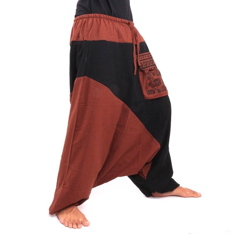 Aladdin pants bicolor red brown cotton