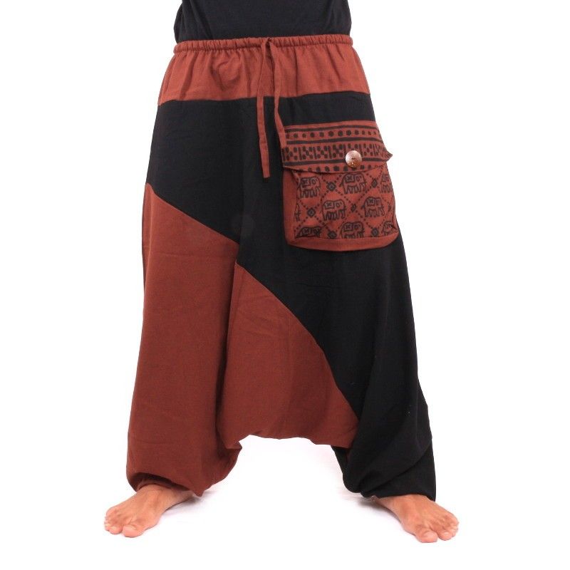 Aladdin pants bicolor red brown cotton
