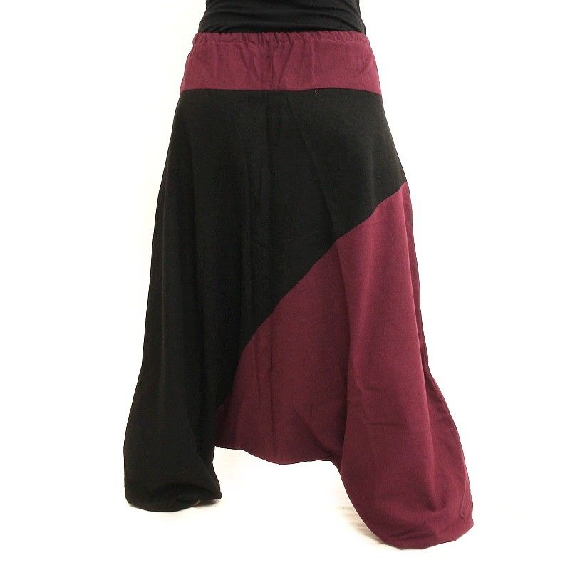 Aladdin pants bicolor black magenta cotton