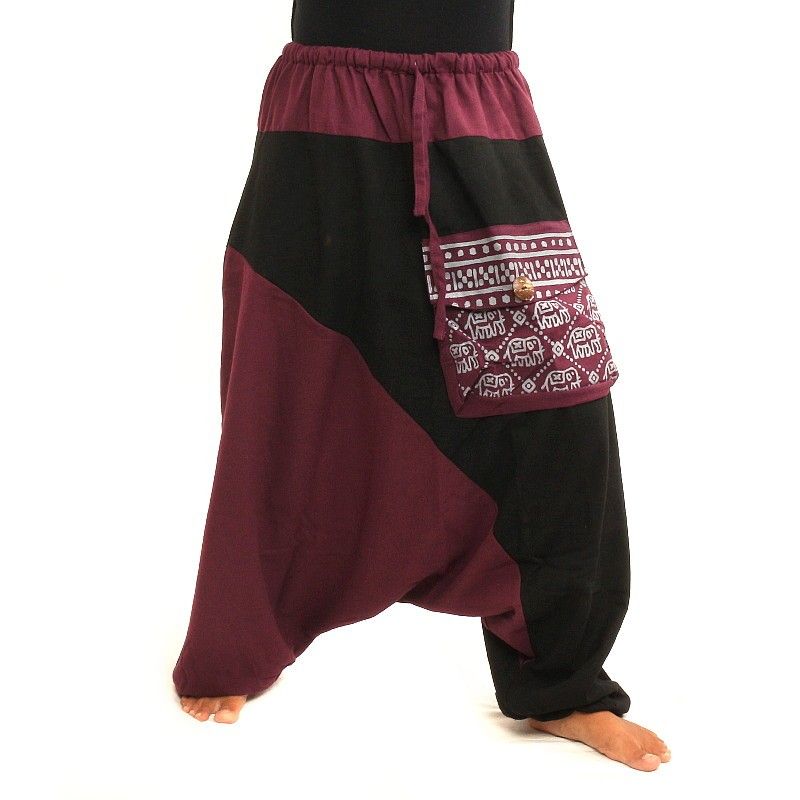 Aladdin pants bicolor black magenta cotton