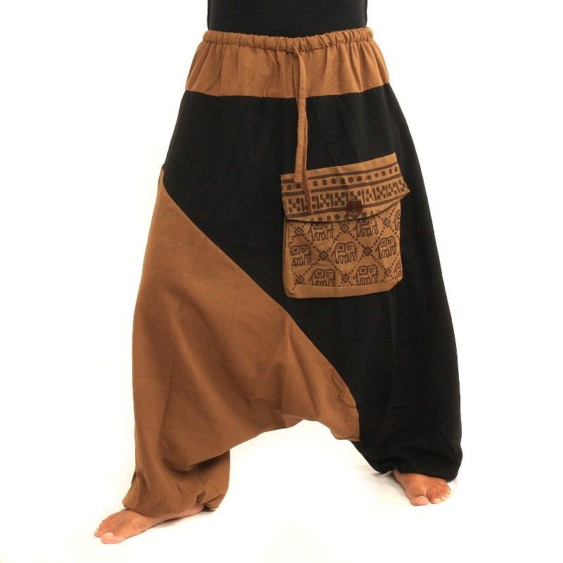 Aladinhose zweifarbig khaki schwarz Baumwolle