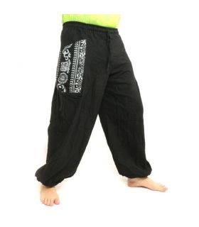 Pantalon hippie thaïlandais pour attacher une application Ethno en coton épais