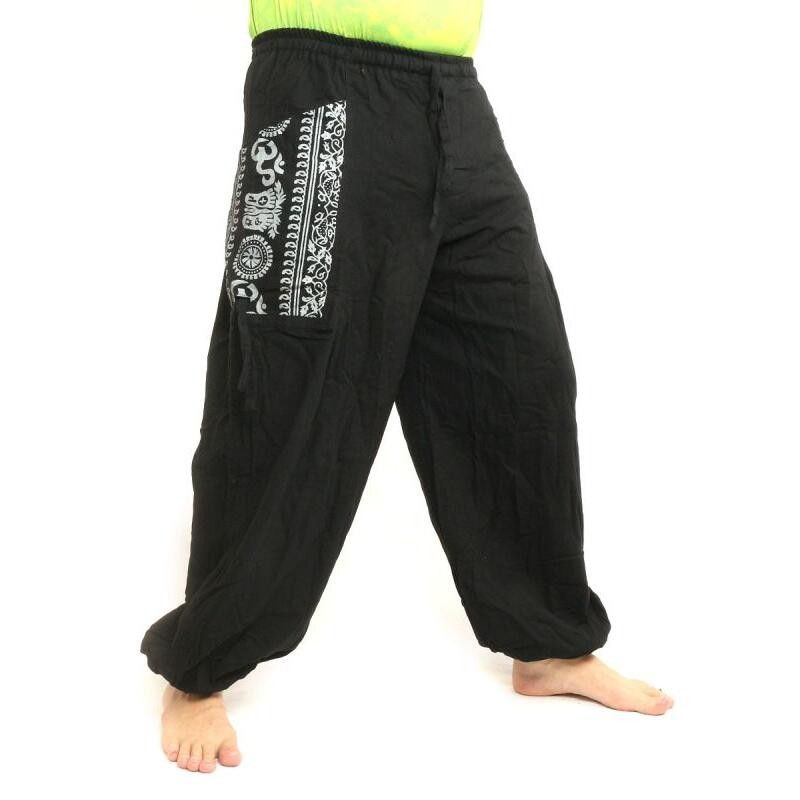 Thai Hippie Hose zum Zubinden Ethno Applikation aus schwerer Baumwolle