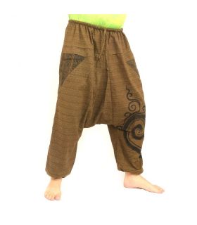 pantalones de harén de algodón marrón impresos