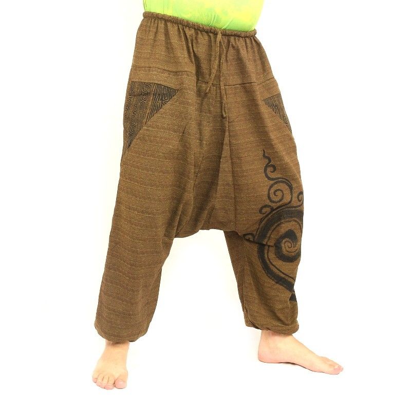 Harem pants printed brown cotton
