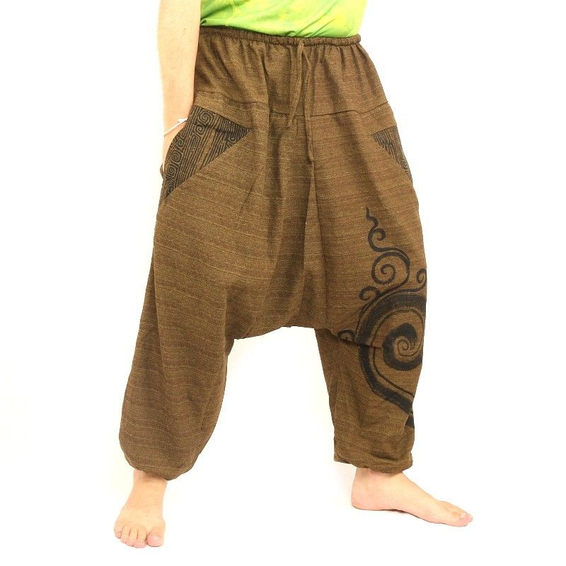 Harem pants printed brown cotton