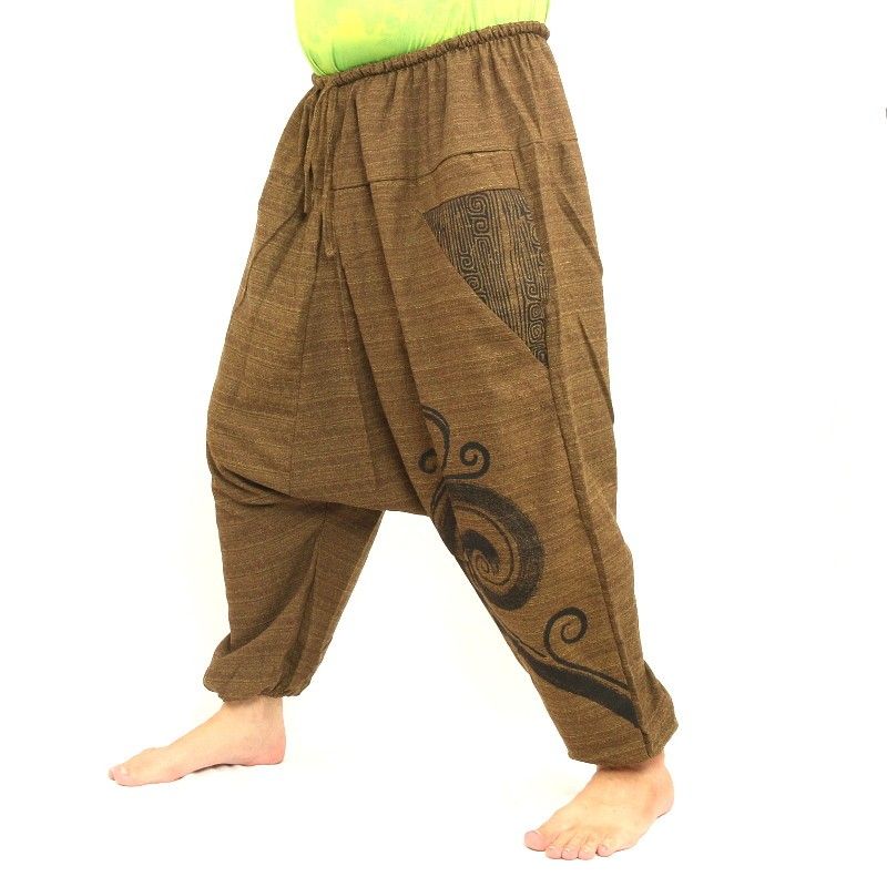 pantalones de harén de algodón marrón impresos