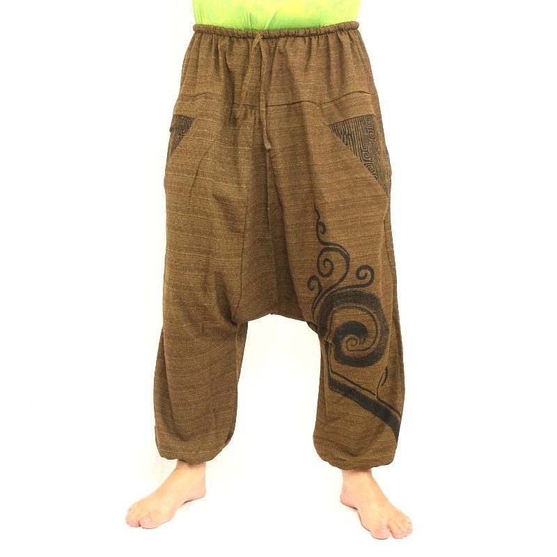 Harem pants printed brown cotton
