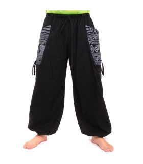 Pantalon hippie thaïlandais pour attacher une application Ethno en coton épais