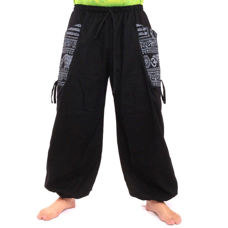 Pantalon hippie thaïlandais pour attacher une application Ethno en coton épais