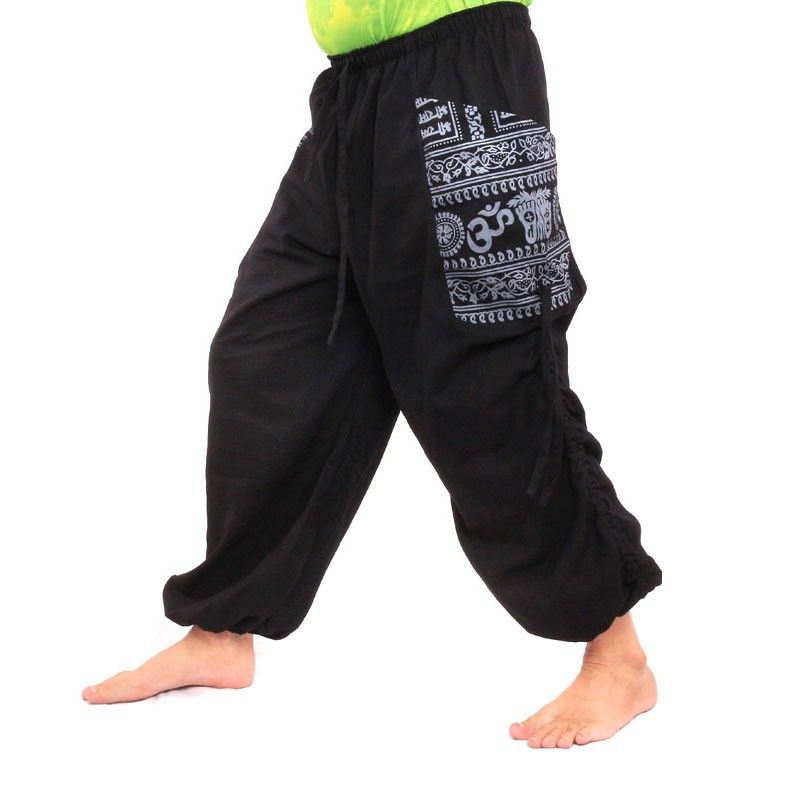 Pantalon hippie thaïlandais pour attacher une application Ethno en coton épais