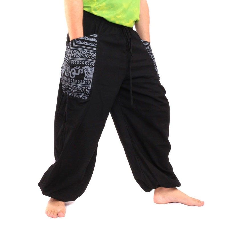 Pantalon hippie thaïlandais pour attacher une application Ethno en coton épais