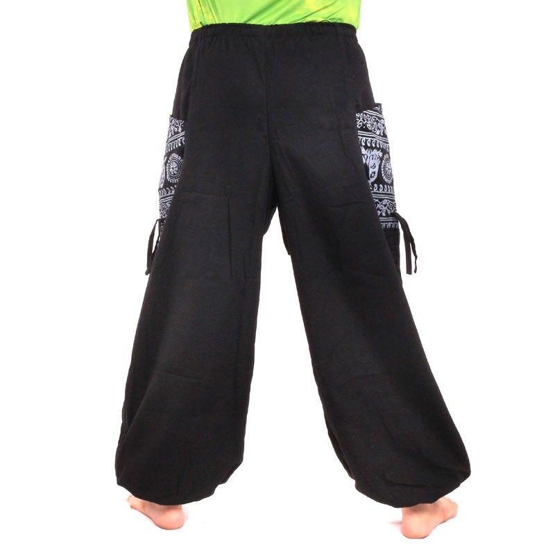 Pantalon hippie thaïlandais pour attacher une application Ethno en coton épais