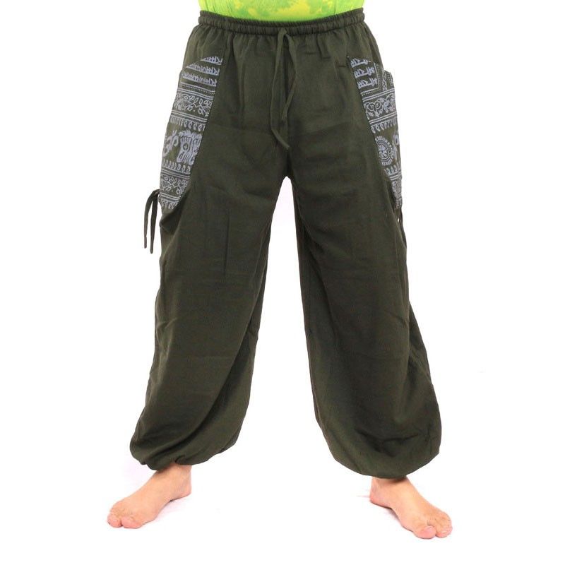 Thai Hippie Hose zum Zubinden Ethno Applikation aus schwerer Baumwolle