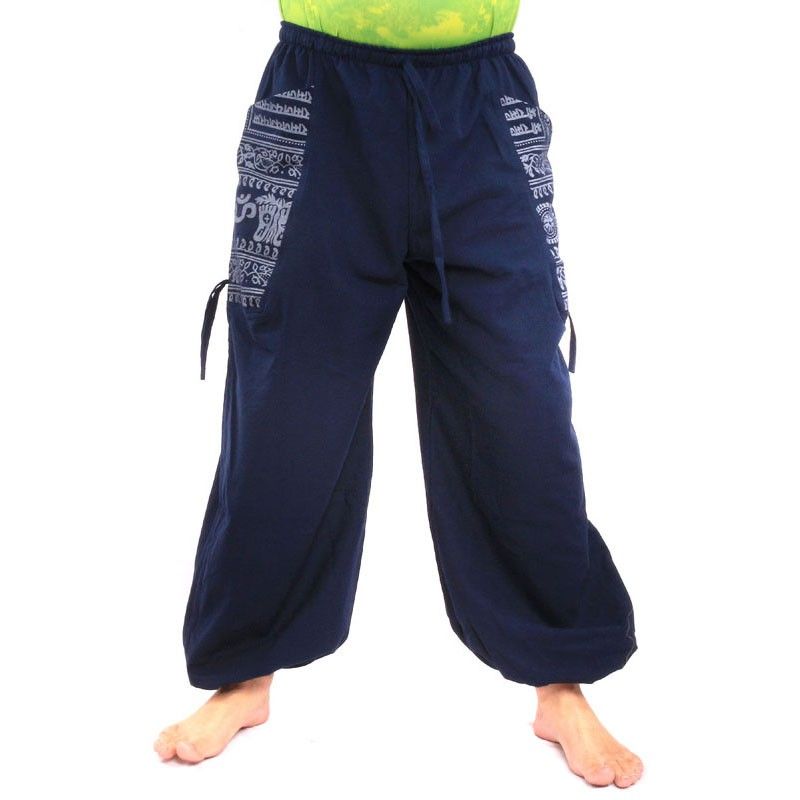 Thai Hippie Hose zum Zubinden Ethno Applikation aus schwerer Baumwolle
