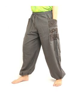 Pantalón hippie tailandés para atar aplicación etno de algodón grueso