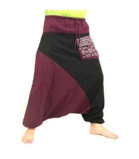Pantalon Aladdin bicolore coton magenta noir