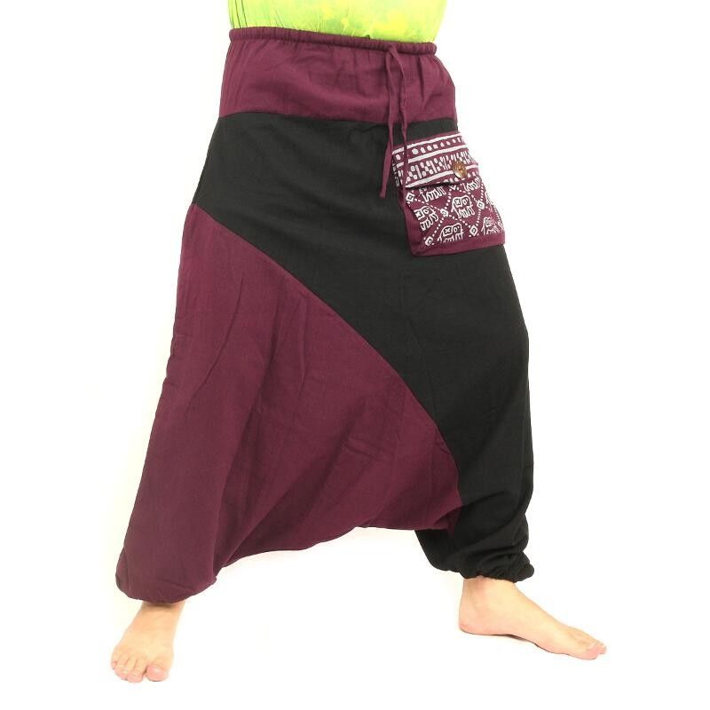 Aladdin pants bicolor black magenta cotton