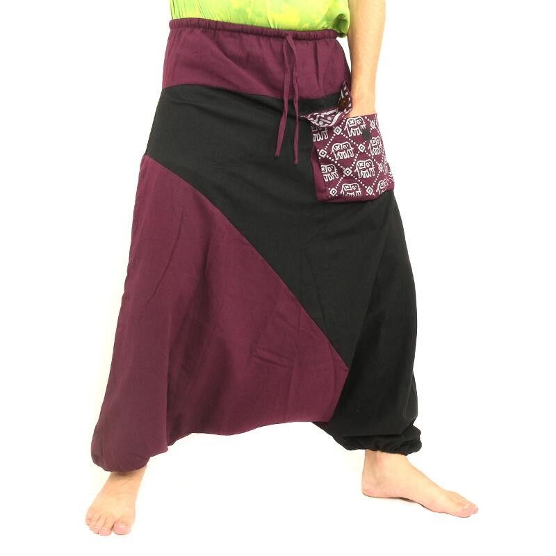 Aladdin pants bicolor black magenta cotton