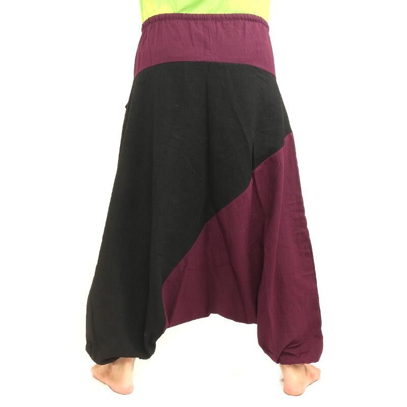 Aladdin pants bicolor black magenta cotton