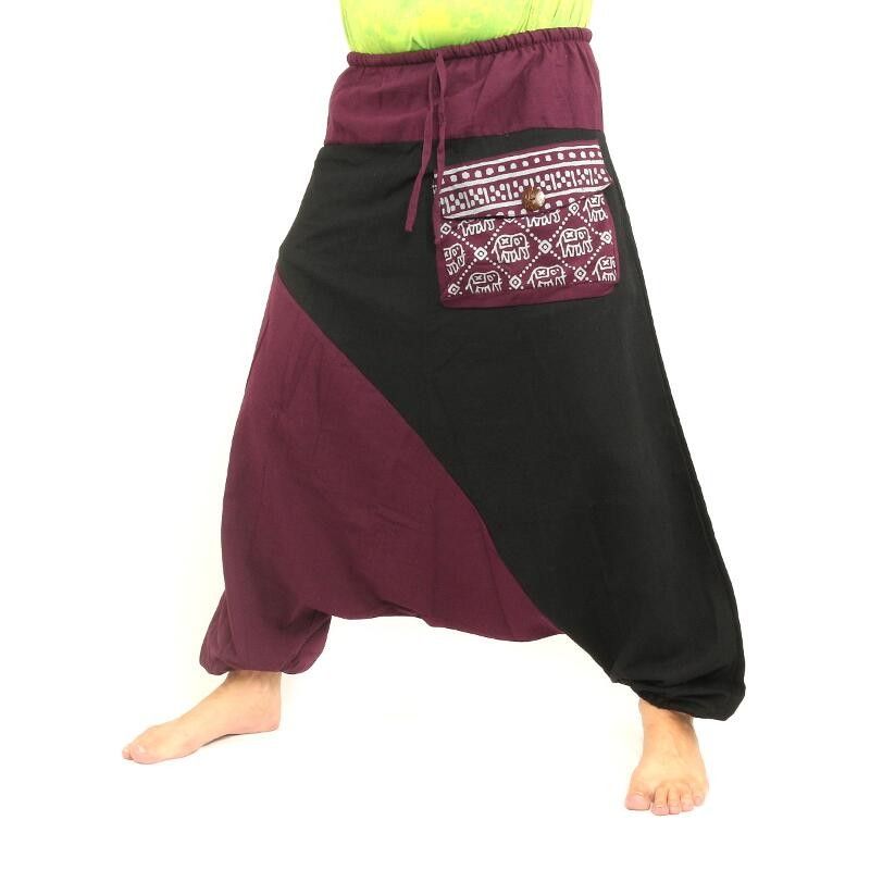 Aladdin pants bicolor black magenta cotton
