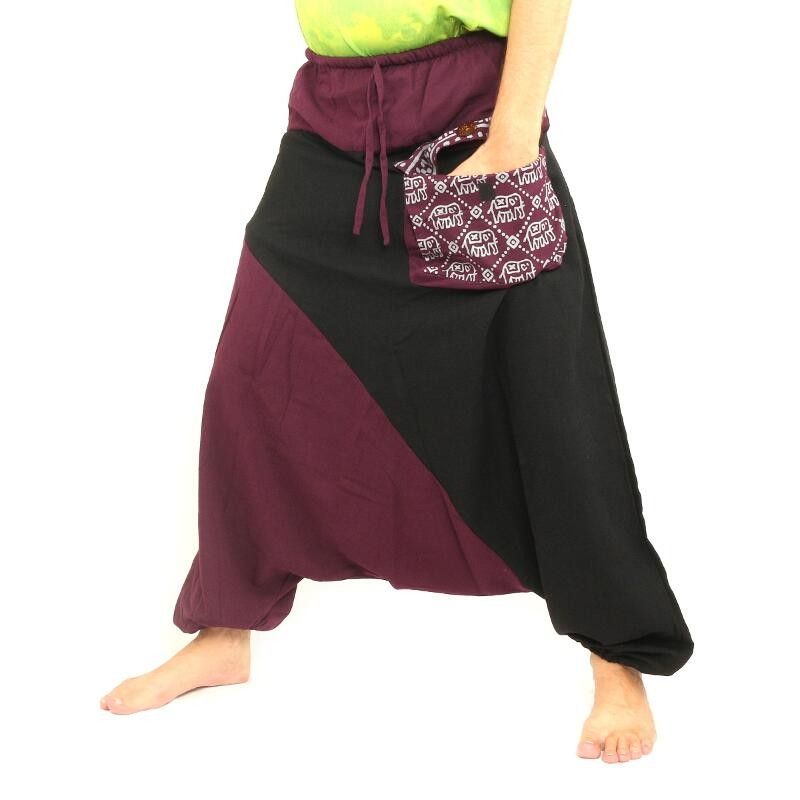 Aladdin pants bicolor black magenta cotton
