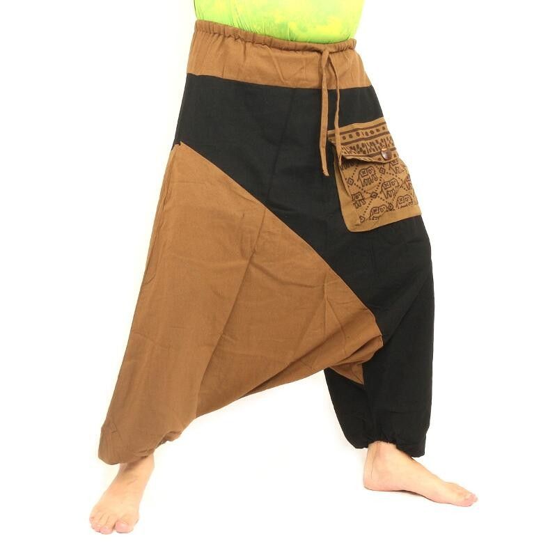 Aladinhose zweifarbig khaki schwarz Baumwolle