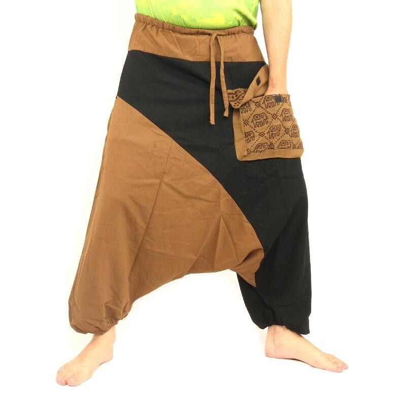 Aladinhose zweifarbig khaki schwarz Baumwolle