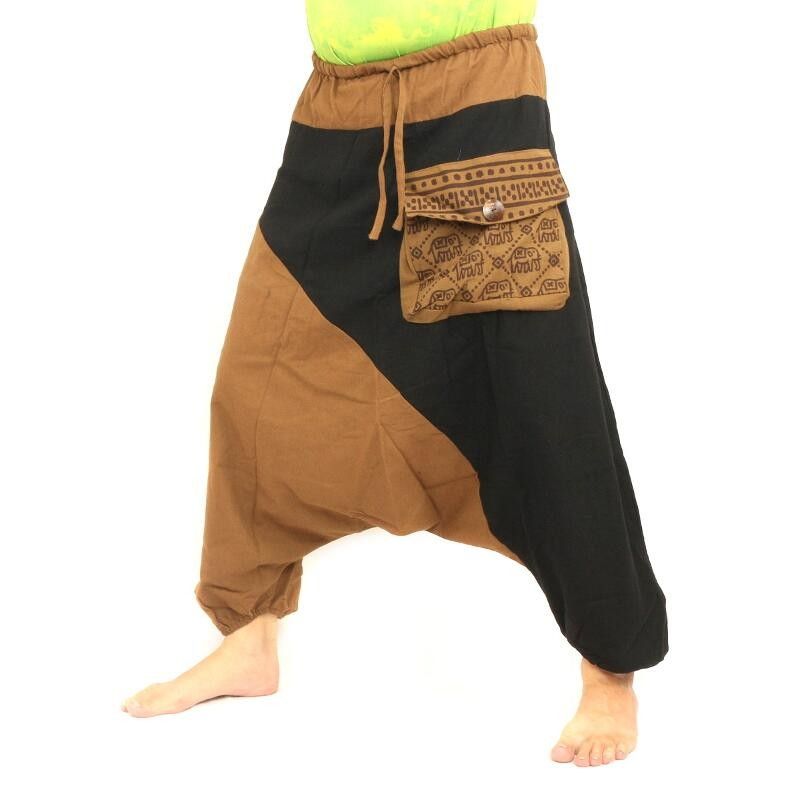 Aladinhose zweifarbig khaki schwarz Baumwolle