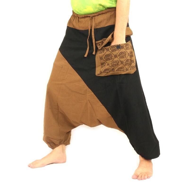 Aladinhose zweifarbig khaki schwarz Baumwolle