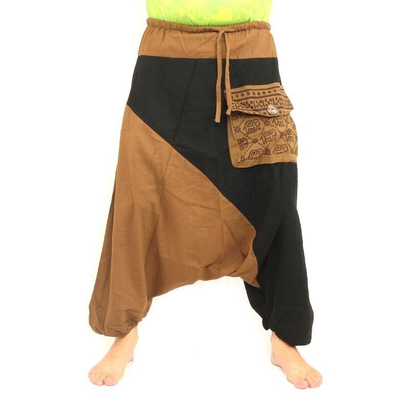 Aladinhose zweifarbig khaki schwarz Baumwolle