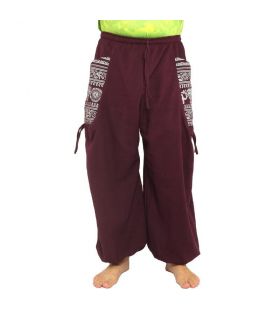 Pantalón hippie tailandés para atar aplicación etno de algodón grueso