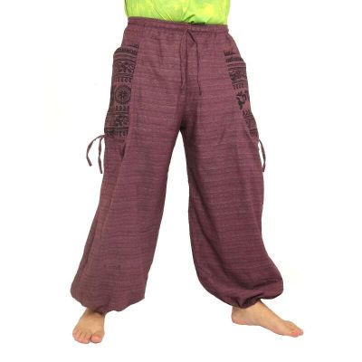 Harem pants ethno print with large side pockets purple