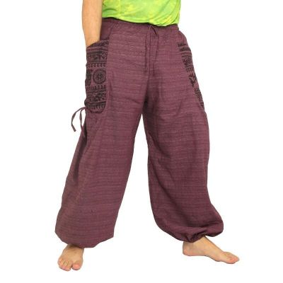 Harem pants ethno print with large side pockets purple