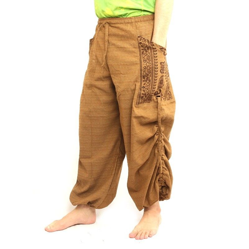 Thai Hippie Hose zum Zubinden Ethno Applikation aus schwerer Baumwolle