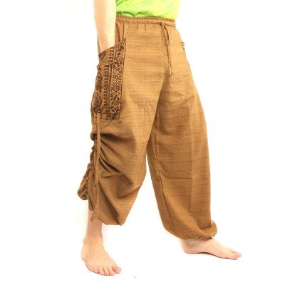 Thai Hippie Hose zum Zubinden Ethno Applikation aus schwerer Baumwolle
