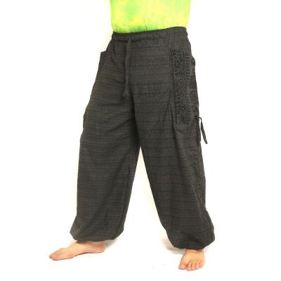 Harem pants meditation pants large side pockets Om Dharmachakra feet Buddhas cotton anthracite
