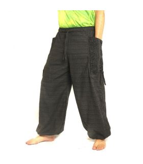 Harem pants meditation pants large side pockets Om Dharmachakra feet Buddha's cotton anthracite