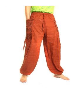 pantalones harén presión étnico, con el lado grandes bolsas de color naranja