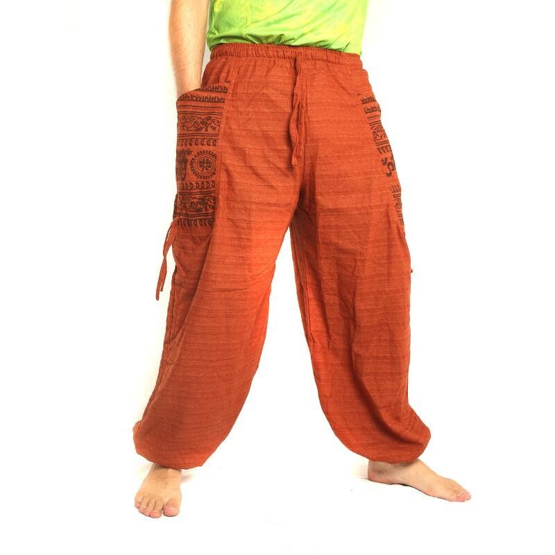Haremshose Ethno Druck mit großen Seitentaschen orange
