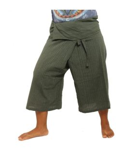 Pantalon de pêcheur 3/5 style thaïlandais - vert - coton