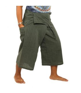 Pantalon de pêcheur 3/5 style thaïlandais - vert - coton