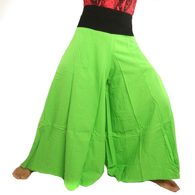 Pantalones samurai de algodón verde con borde negro