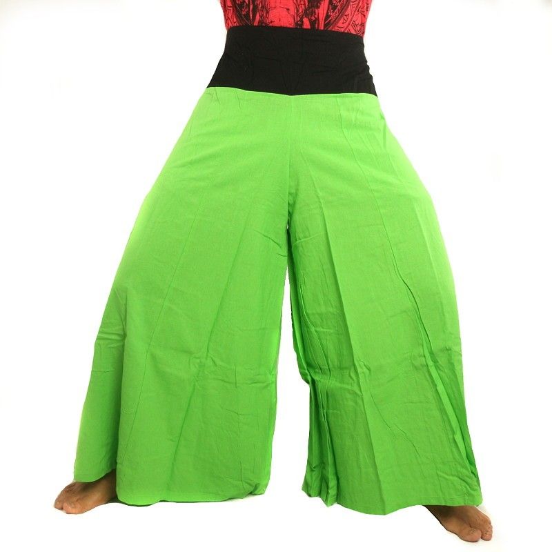 Pantalones samurai de algodón verde con borde negro