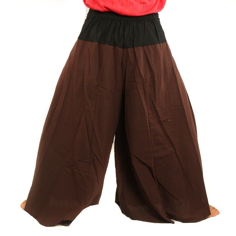 Pantalones de samurai de algodón marrón, negro