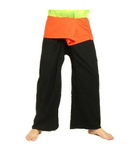 Thai Fischerhose  extra lang - zweifarbig schwarz orange - Baumwolle