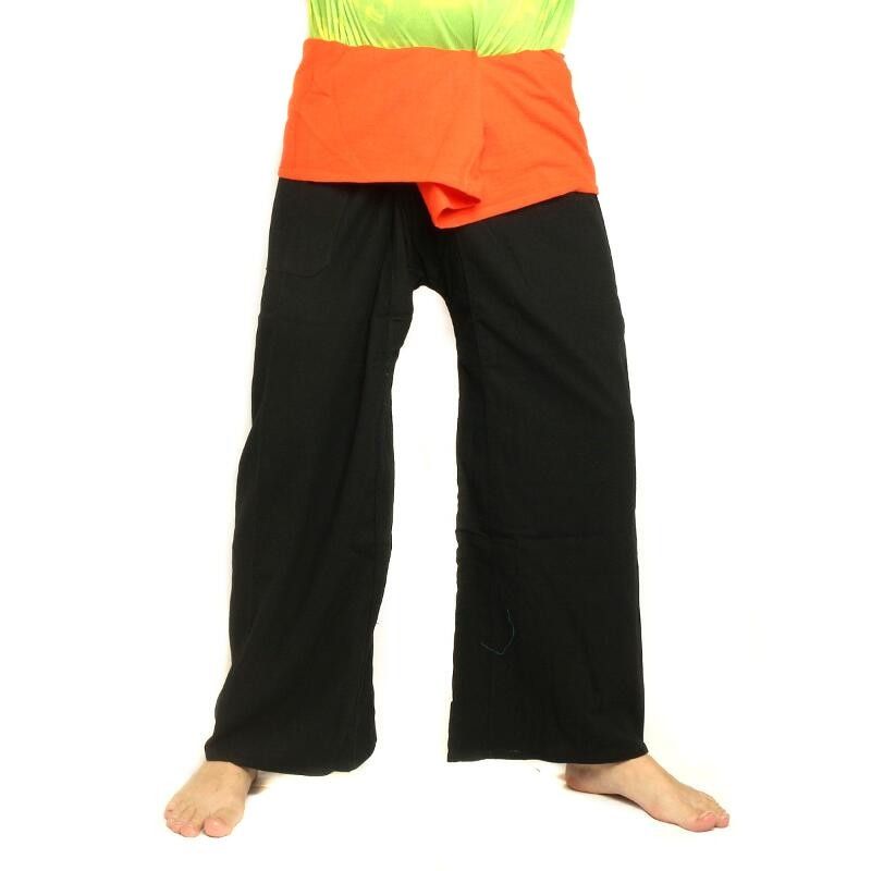 Thai Fischerhose  extra lang - zweifarbig schwarz orange - Baumwolle