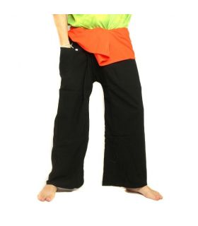 Thai Fischerhose  extra lang - zweifarbig schwarz orange - Baumwolle